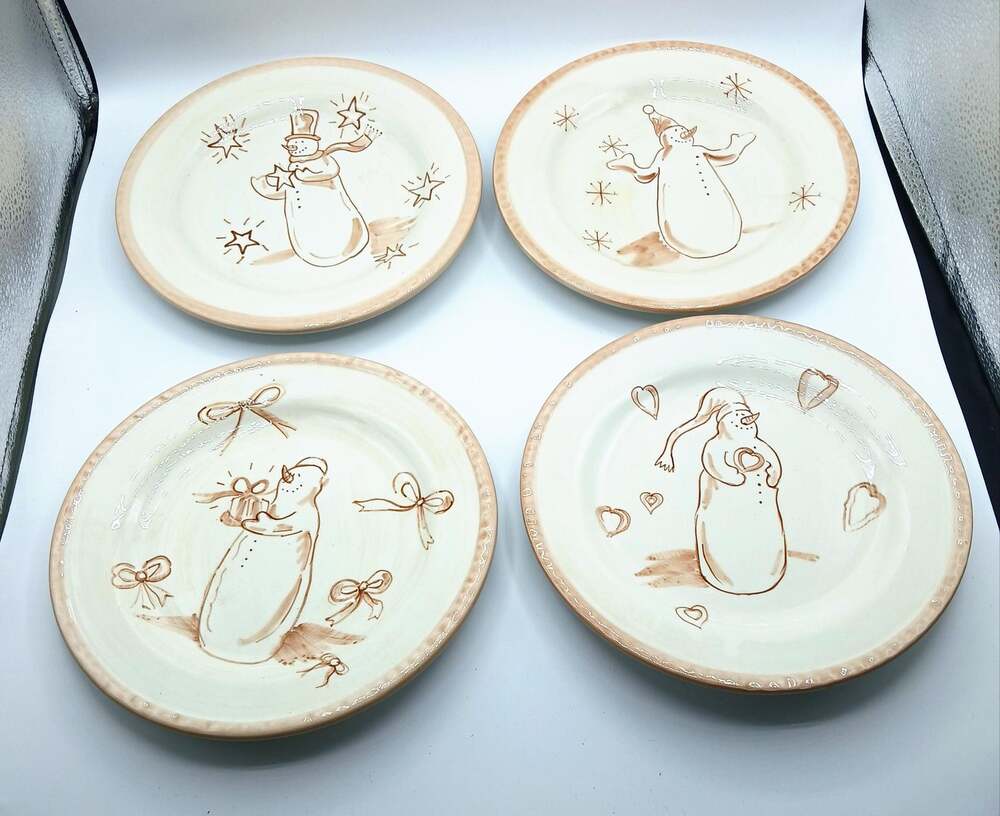 Flurryville Collection of Set of 4 SNOWMAN Ceramic Dessert Plates